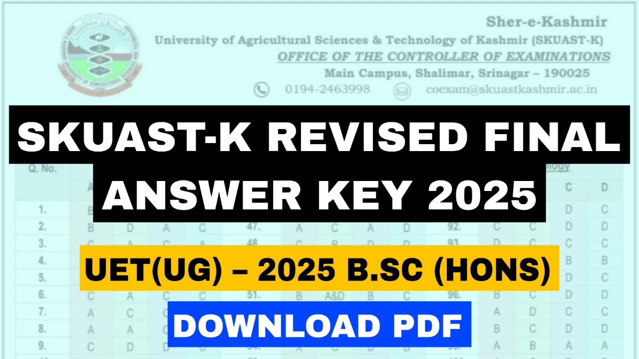 SKUAST-K Revised Final Answer Key 2025